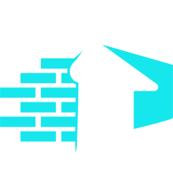 A stylized illustration of a paint roller painting over a brick wall and window with blue paint, partially covering the bricks and window, set against a black background—perfect for showcasing masonry contractor Nassau County, NY services.
